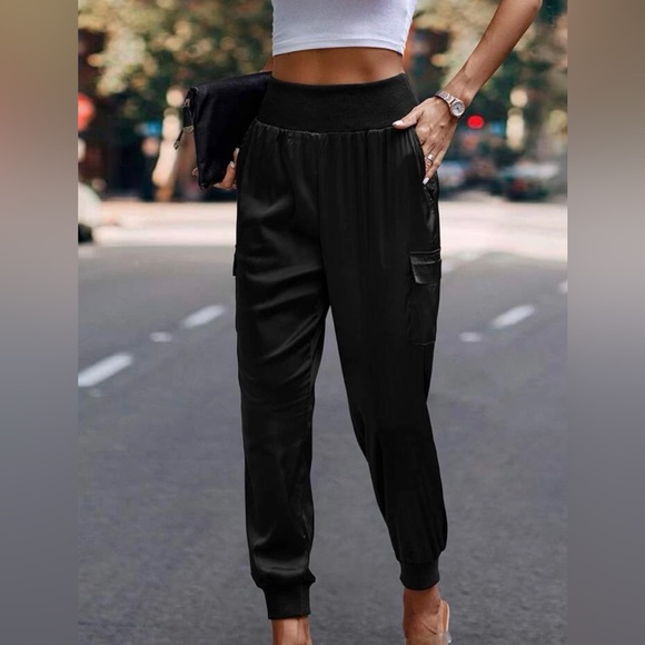 Black Silky Cargo Pants - Picture 1 of 6